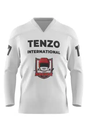 Front view of custom ice hockey jersey with team logo