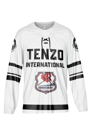 Front view of custom ice hockey jersey with team logo