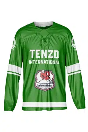 Front view of custom ice hockey jersey with team logo