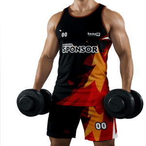 Men gym wear sublimation tank top and shorts set in purple design