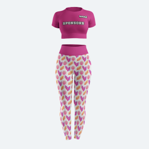 Custom women's seamless crop top and high-waisted leggings gym wear set in taupe with sponsor logo
