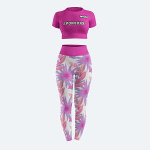 Custom women's seamless crop top and high-waisted leggings gym wear set in taupe with sponsor logo