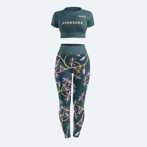 Custom women's seamless crop top and high-waisted leggings gym wear set in taupe with sponsor logo