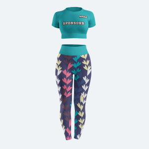 Custom women's seamless crop top and high-waisted leggings gym wear set in taupe with sponsor logo
