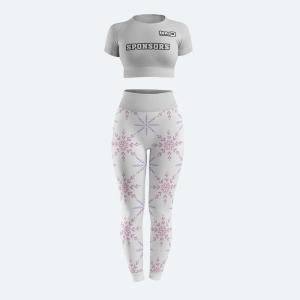 Custom women's seamless crop top and high-waisted leggings gym wear set in taupe with sponsor logo
