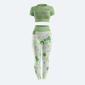 Custom women's seamless crop top and high-waisted leggings gym wear set in taupe with sponsor logo