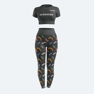 Custom women's seamless crop top and high-waisted leggings gym wear set in taupe with sponsor logo