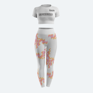 Custom women's seamless crop top and high-waisted leggings gym wear set in taupe with sponsor logo