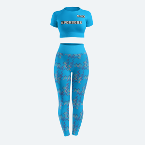 Custom women's seamless crop top and high-waisted leggings gym wear set in taupe with sponsor logo
