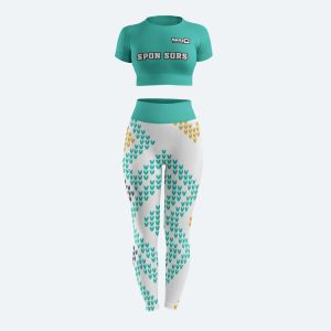 Custom women's seamless crop top and high-waisted leggings gym wear set in taupe with sponsor logo