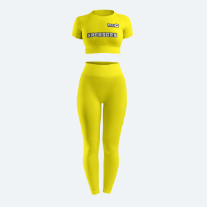 Custom women's seamless crop top and high-waisted leggings gym wear set in taupe with sponsor logo