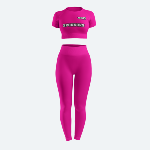 Custom women's seamless crop top and high-waisted leggings gym wear set in taupe with sponsor logo