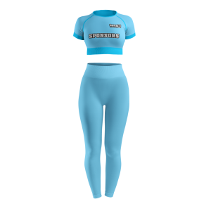 Custom women's seamless crop top and high-waisted leggings gym wear set in taupe with sponsor logo