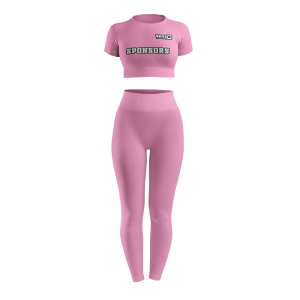 Custom women's seamless crop top and high-waisted leggings gym wear set in taupe with sponsor logo