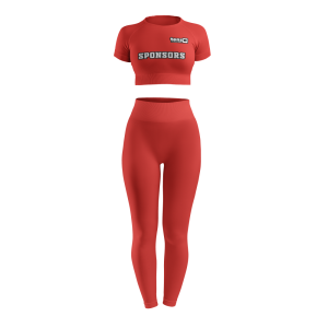 Custom women's seamless crop top and high-waisted leggings gym wear set in taupe with sponsor logo