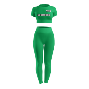 Custom women's seamless crop top and high-waisted leggings gym wear set in taupe with sponsor logo
