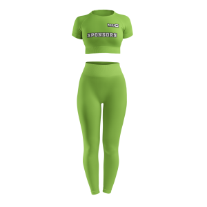 Custom women's seamless crop top and high-waisted leggings gym wear set in taupe with sponsor logo