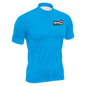 Custom short sleeve cycling jersey with front zipper, stand collar, short sleeves and athletic fit