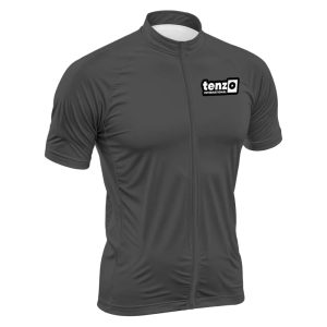Custom short sleeve cycling jersey with front zipper, stand collar, short sleeves and athletic fit