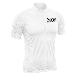 Custom short sleeve cycling jersey with front zipper, stand collar, short sleeves and athletic fit