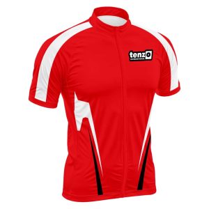 Custom short sleeve cycling jersey with front zipper, stand collar, short sleeves and athletic fit
