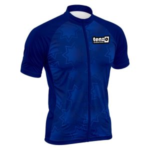 Custom short sleeve cycling jersey with front zipper, stand collar, short sleeves and athletic fit