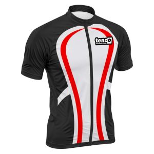 Custom short sleeve cycling jersey with front zipper, stand collar, short sleeves and athletic fit