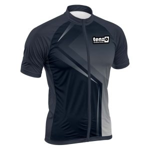 Custom short sleeve cycling jersey with front zipper, stand collar, short sleeves and athletic fit