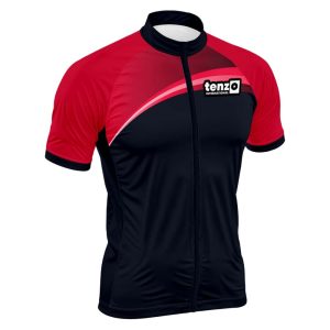 Custom short sleeve cycling jersey with front zipper, stand collar, short sleeves and athletic fit