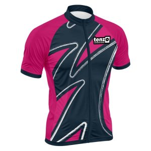 Custom short sleeve cycling jersey with front zipper, stand collar, short sleeves and athletic fit
