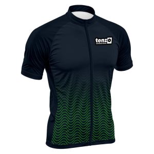 Custom short sleeve cycling jersey with front zipper, stand collar, short sleeves and athletic fit
