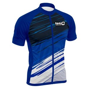 Custom short sleeve cycling jersey with front zipper, stand collar, short sleeves and athletic fit