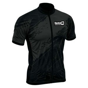 Custom short sleeve cycling jersey with front zipper, stand collar, short sleeves and athletic fit