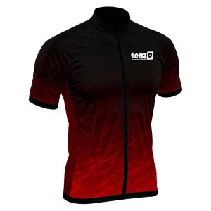 Custom short sleeve cycling jersey with front zipper, stand collar, short sleeves and athletic fit