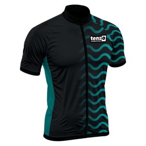 Custom short sleeve cycling jersey with front zipper, stand collar, short sleeves and athletic fit