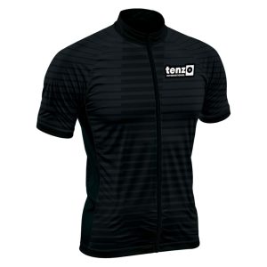 Custom short sleeve cycling jersey with front zipper, stand collar, short sleeves and athletic fit