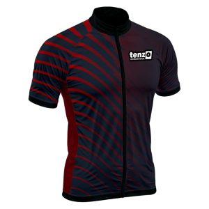 Custom short sleeve cycling jersey with front zipper, stand collar, short sleeves and athletic fit