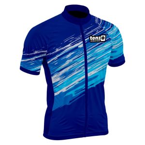 Custom short sleeve cycling jersey with front zipper, stand collar, short sleeves and athletic fit