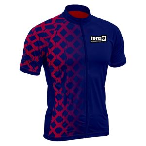 Custom short sleeve cycling jersey with front zipper, stand collar, short sleeves and athletic fit