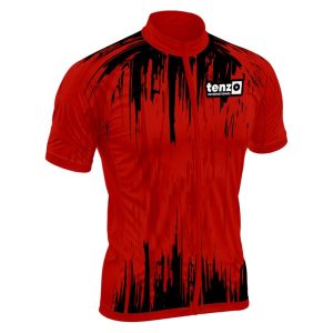 Custom short sleeve cycling jersey with front zipper, stand collar, short sleeves and athletic fit