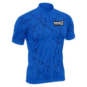 Custom short sleeve cycling jersey with front zipper, stand collar, short sleeves and athletic fit