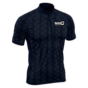 Custom short sleeve cycling jersey with front zipper, stand collar, short sleeves and athletic fit