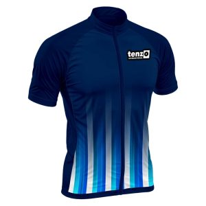 Custom short sleeve cycling jersey with front zipper, stand collar, short sleeves and athletic fit