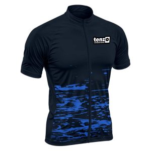 Custom short sleeve cycling jersey with front zipper, stand collar, short sleeves and athletic fit