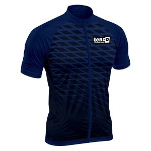 Custom short sleeve cycling jersey with front zipper, stand collar, short sleeves and athletic fit