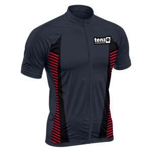 Custom short sleeve cycling jersey with front zipper, stand collar, short sleeves and athletic fit