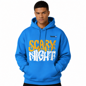 Custom pullover hoodie with integrated hood, long sleeves, kangaroo pocket, ribbed cuffs and hem