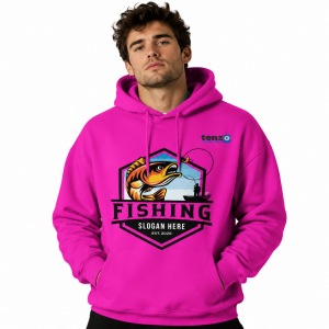 Custom pullover hoodie with integrated hood, long sleeves, kangaroo pocket, ribbed cuffs and hem