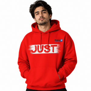 Custom pullover hoodie with integrated hood, long sleeves, kangaroo pocket, ribbed cuffs and hem