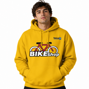 Custom pullover hoodie with integrated hood, long sleeves, kangaroo pocket, ribbed cuffs and hem